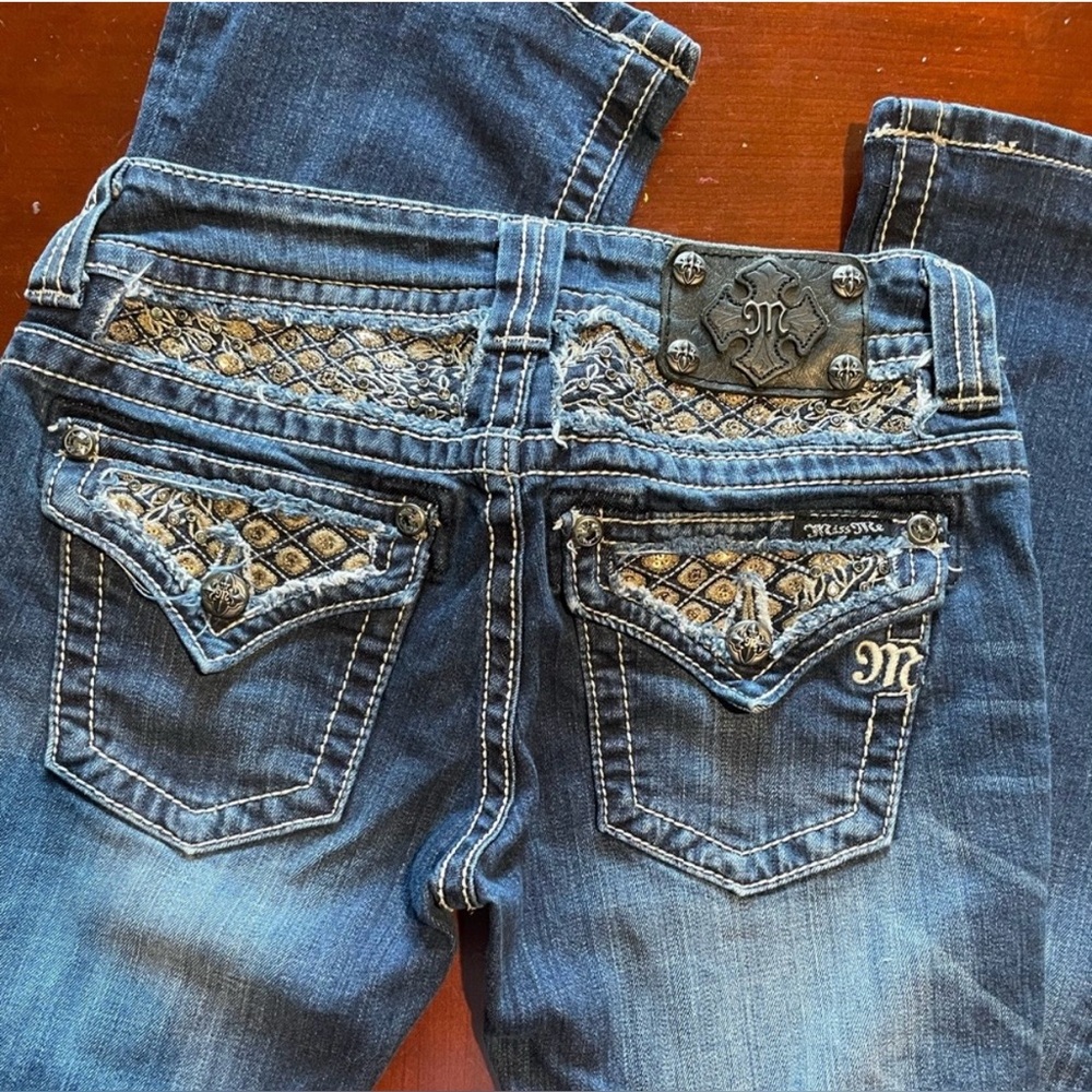 Miss Me Dark Blue Boot Cut Jeans with Silver Accents